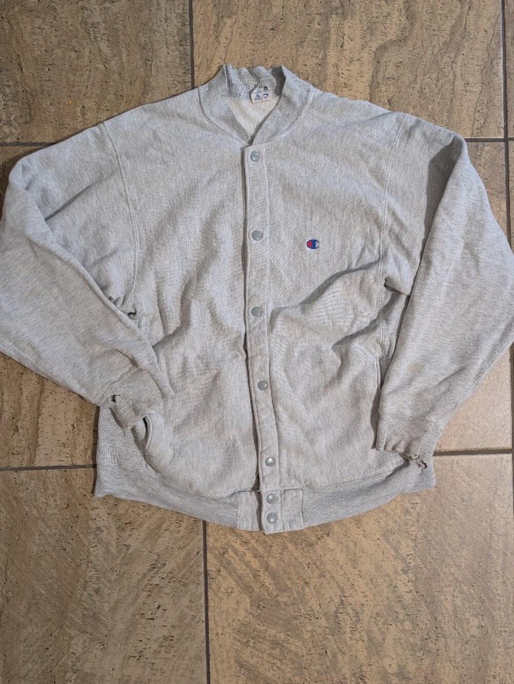 Vintage 90s Champion Reverse Weave Grey Cardigan Button Up Sweatshirt L
